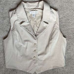 Rachel Zoe Khaki Tan Vest Waistcoat Style Size L Minimalist Light Academia Chic